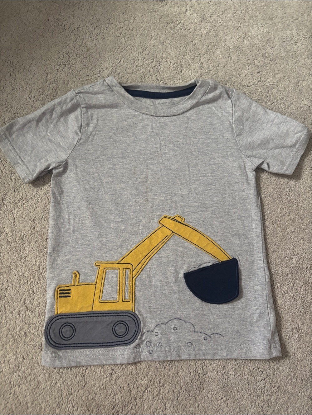 Boys Gray Short-Sleeve Tee with Yellow Excavator Applique